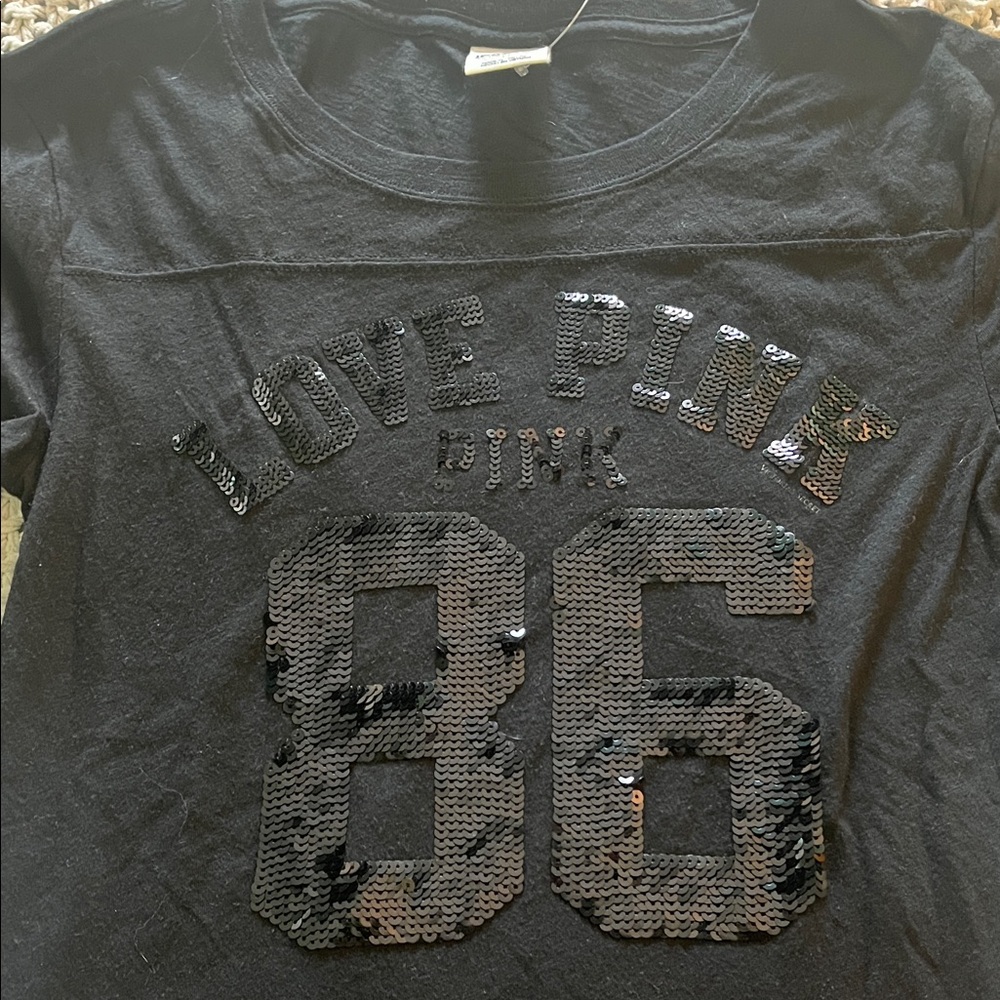 Victoria's Secret Black Sequin Short Sleeve Tee